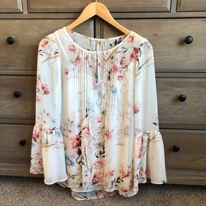 White House Black Market White floral Blouse